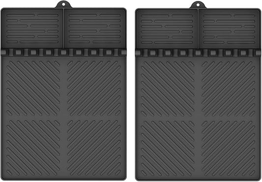 Silicone Griddle Tools Mat for Blackstone, Griddle Accessories Side Shelf Mat Grill Pad for Outdoor Grill Kitchen Counter Spatula Silicone Mat with Drip Pad (Black (2Packs))
