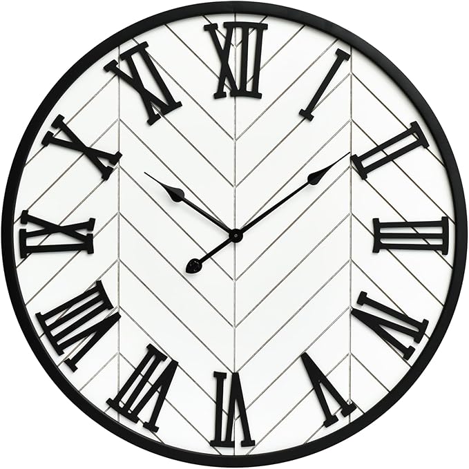 30 Inch Large Wall Clock Farmhouse Style - White Silent Non-Ticking Rustic Decor for Living Room, Kitchen, Bedroom
