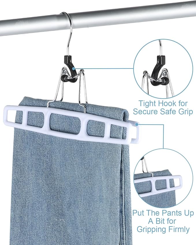 AMKUFO 12 Pack Pants-Hangers Skirt-Hangers, Plastic Pant-Hangers-for-Women Men, Pants-Hangers-Space-Saving, Clamp Hangers-for-Pants Jeans Shorts Tie Belt