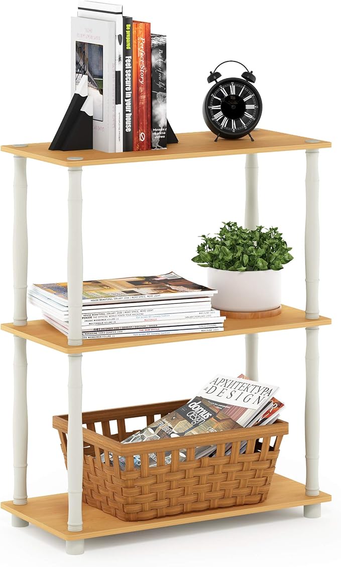 Furinno Turn-N-Tube 3-Tier Compact Multipurpose Shelf Display Rack with Classic Tube, Beech/White