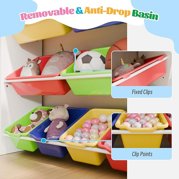 Large Kids Toy Storage Organizer with 4 Shelves and 8 Bins, Contemporary Style, Nursery Toy Organizers