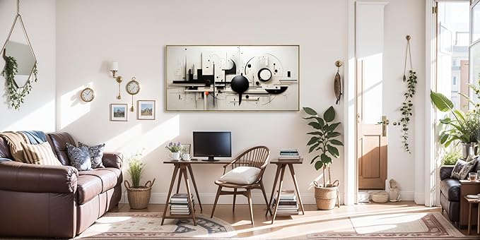 Abstract Wall Art Black and White Modern Artwork Geometric Line Art Canvas Painting Wall Decor for Living Room Bedroom Dining Room Home Office Decor 20"x40" with Framed…