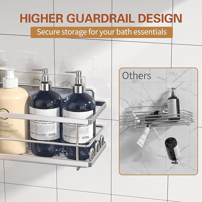 Shower Caddy, 3 Pack Large Capacity Bathroom Organizers and Storage, No Drilling Adhesive Rustproof Shelves with Soap Holder, Home Decor, Silver