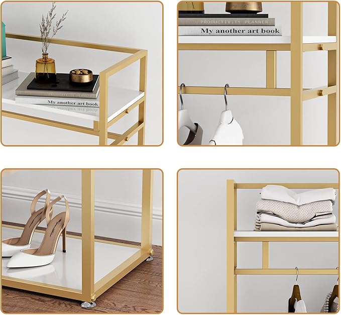 Heavy Duty Clothing Rack with Shelves for Hanging Clothing, Gold Metal Freestanding Garment Rack for Retail Display (47.24" L)