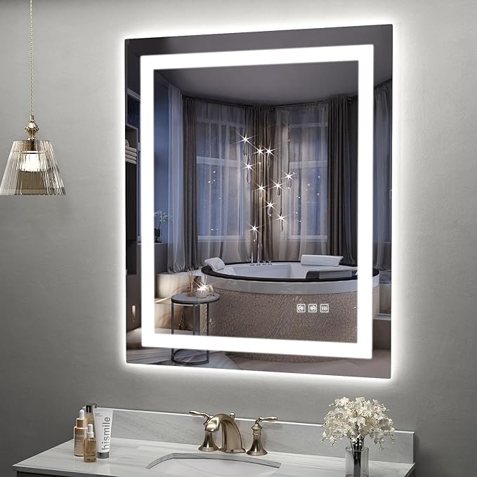 LED Mirror for Bathroom, 30x36 Inch Backlit + Front Lighted Bathroom Vanity Mirror with Lights for Wall, Double Light Strips, 3 Colors, Shatter-Proof, Anti-Fog and Brightness Memory