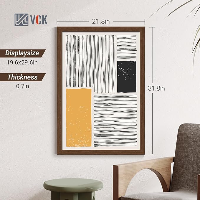 VCK 20x30 Poster Frame Set of 4 - Brown, Gallery-Quality Wood Picture Frames, 1.1-Inch Wide Border, Polished Plexiglass, Vertical or Horizontal Wall Display for Photo/Art/Prints, Brown