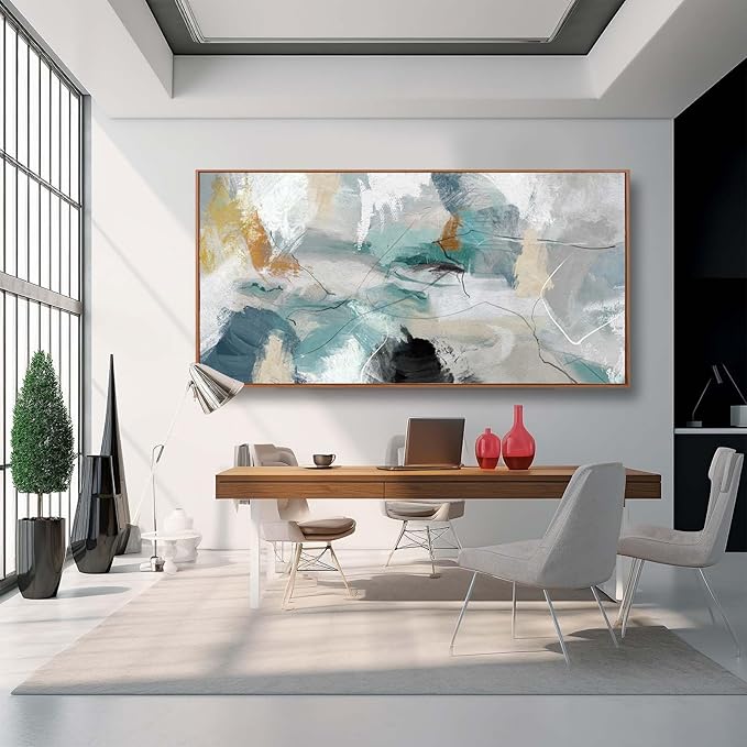 Kureful Green and White Canvas Wall Art Contemporary Wall Decor Abstract Poster Printing 36"x70" Office Art Pictures Bedroom Decorations