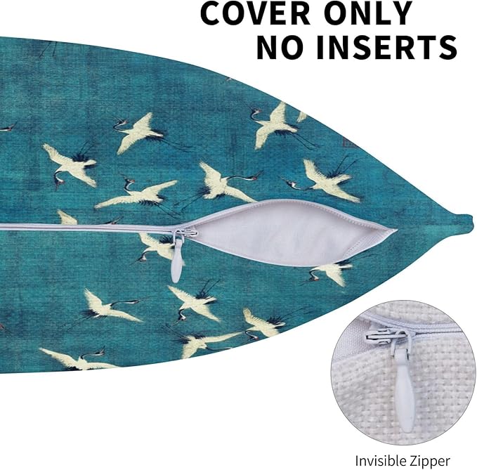 Blue Vintage Chinoiserie Bird Throw Pillow Covers 18x18 Inch Set of 2 Farmhouse Rustic Pillow Case Antique Country Home Decor Cushion Cover of Sofa Living Room Bedroom