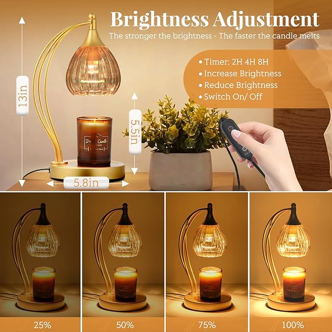Candle Warmer Lamp, Electric Candle Warmer with Timer Dimmer - Candle Lamp Warmer for Scented Jar Candles - Candle Lamp for Housewarming Gifts New Home Decor (Amber Color)