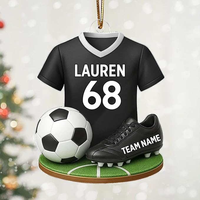 NAZENTI Personalized Soccer Christmas Ornament 2025, Custom Boy or Girl Soccer Player Ornament with Name and Number, Flat 2D Acrylic Tree Decoration, Sports Keepsake Gift for Kids, Teens, Men, Women