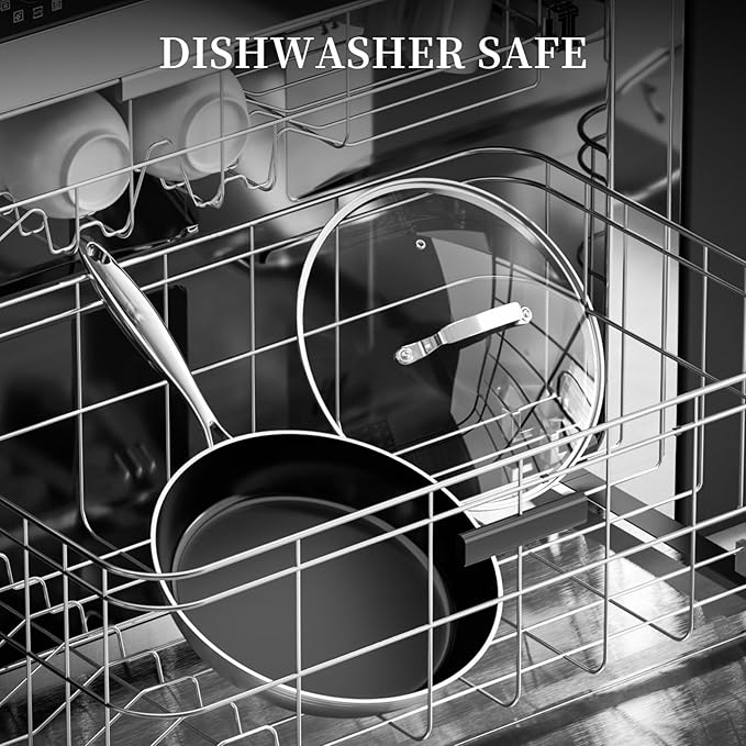 Stainless Steel Frying Pan with Lid 8.6 inch Titanium Ceramic Nonstick Frying Pan,Skillet with Stay-Cool Handle Non Toxic Healthy Ceramics Egg Pans,PFAS PFOA PTFE Free,Suitable for All Stove