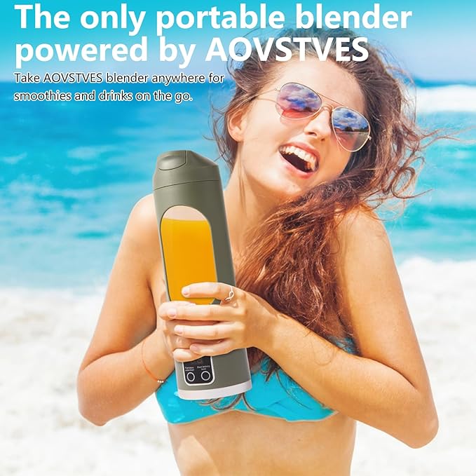 Portable Personal Blender, USB Rechargeable for Smoothie Shakes, with 12 Stainless Steel Blades & 16 Oz/450ML Cup and Extra Handle Lid, for Travel Sports Gym (Green)