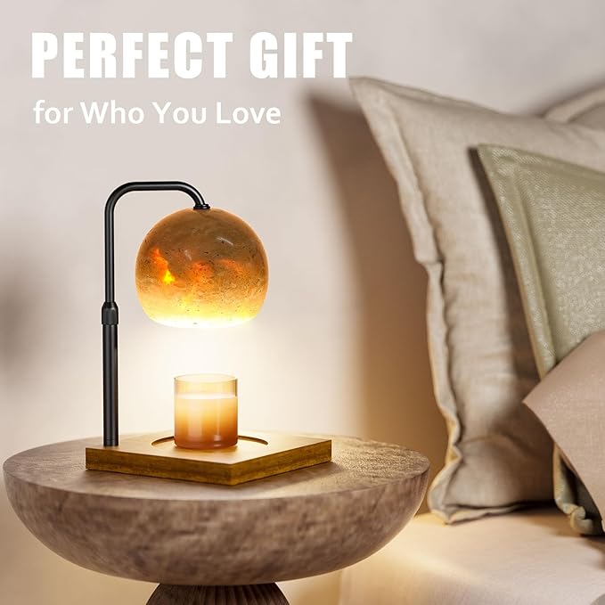 Candle Warmer Lamp With Timer, Adjustable Height Dimmable for Bedroom, Wax Lamp for Scented Candles With Marble, 2 Bulbs House Warming Gifts for Mom (Ball)