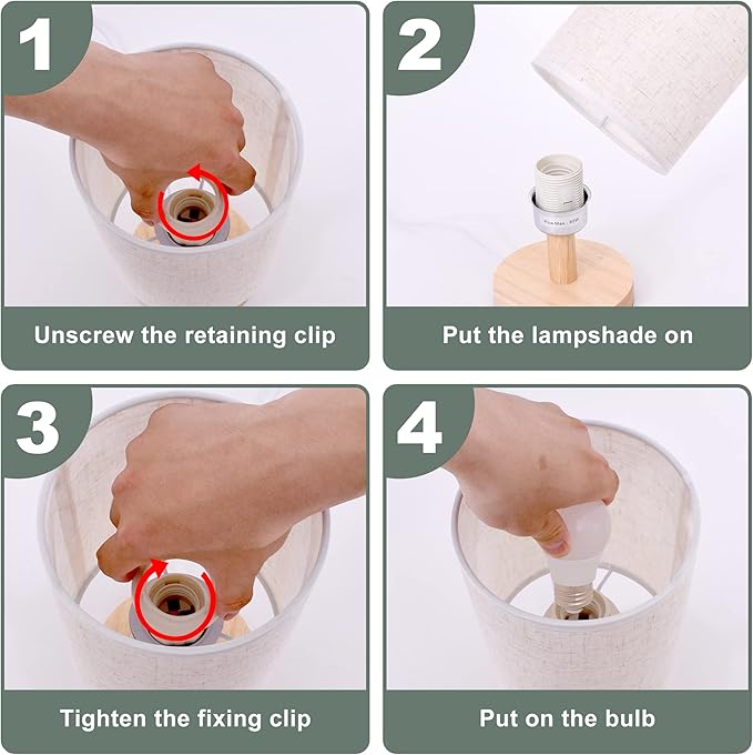 Small Table Lamp Mini Bedside Night Light Wooden Simple Desk Nightstand Lighting with Linen Shade for Bedroom, Living Room, Kids Room (Including LED Bulb) (Round)