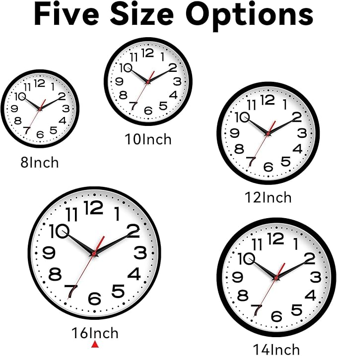Wall Clock 16 Inch Silent Non-Ticking Modern Clock Battery Operated Classic Simple Minimalist Analog Decorative for Kitchen, Living Room,Office, Bedroom, Bathroom (Black)