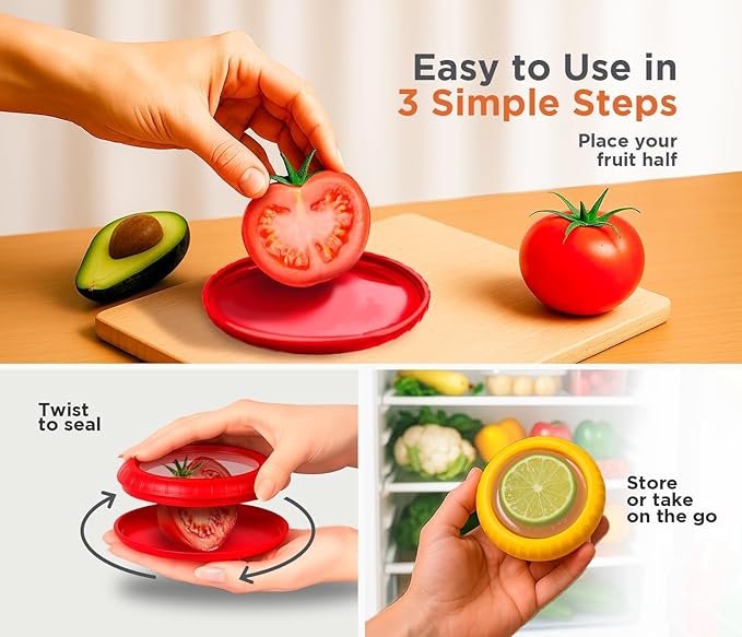 Anti-Oxidation Silicone Fruit Storage Box and Containers with Lids | Set of 4 Reusable Fruit & Vegetable Pods | Avocado Saver, Food Saver, Onion & Tomato Holder for Fridge, Airtight Fresh Pod