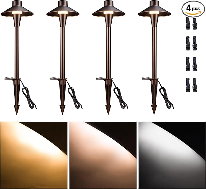 Low Voltage Pathway Lights, 3CCT LED Landscape Path Lights, Outdoor Waterproof IP65, Wired ORB Aluminum 5W 150LM for Sidewalk Step 4 Pack