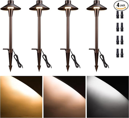 Low Voltage Pathway Lights, 3CCT LED Landscape Path Lights, Outdoor Waterproof IP65, Wired ORB Aluminum 5W 150LM for Sidewalk Step 4 Pack