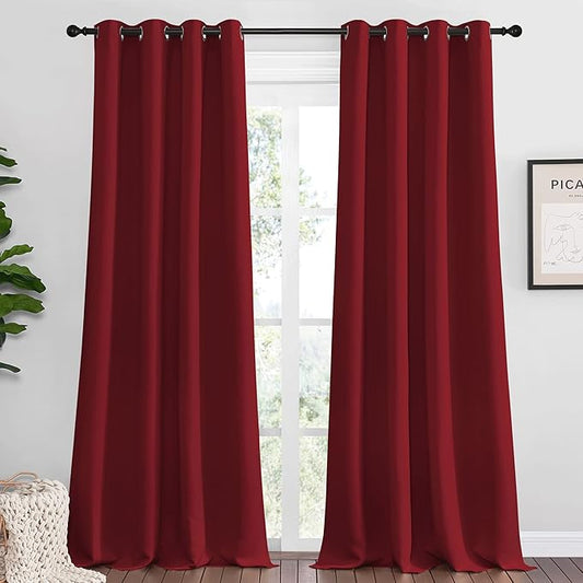 NICETOWN Burgundy Red Blackout Curtains 120 inches Length for Living Room, 2 Panels, 55" Wide, Thermal Insulated Long Drapes for Large Window