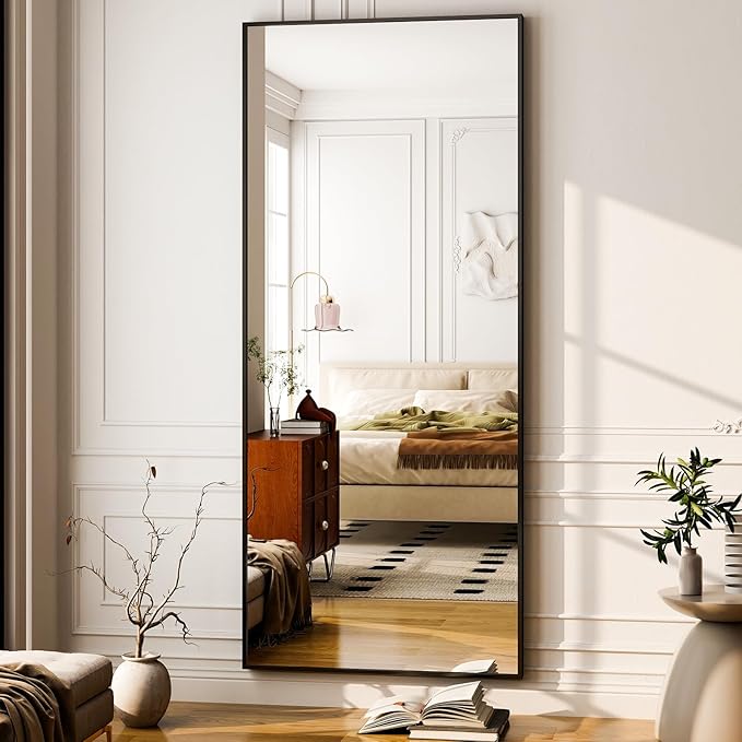 GLSLAND 68" x 24" Full Length Mirror - Rectangle Floor Mirrors Aluminum Alloy Frame Full Body Mirror for Bedroom, Living Room, Cloak Room,Black