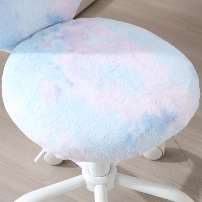 Cute Fuzzy Kids Chair for Children Rolling Study Desk Student Chair for Child Furry Computer Task Chair, Adjustable Heart Shaped Reading Desk Chairs for Bedroom Study,Babay Blue