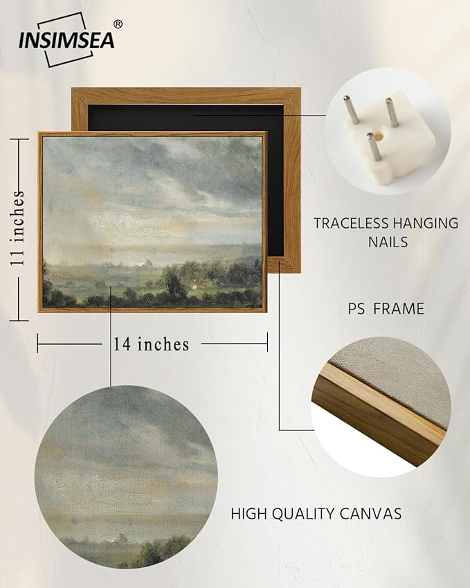 InSimSea Framed Canvas Wall Art Vintage Decor, High Cloudy Sky Landscape Canvas Art Wall Decor, Retro Room Decor for Bedroom Aesthetic, Farmhouse Bedroom Wall Decor, 11"x14"