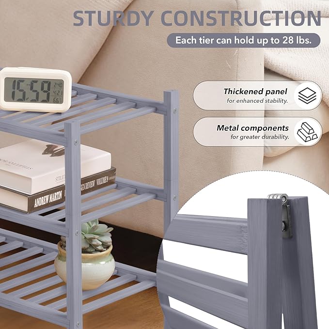 3 Tier Bamboo Shoe Rack Storage Organizer for Closet, Multifunctional Stackable Free Standing Shoe Shelf Organizer for Small Space,Entryway, Hallway, Bathroom27 x11 x20 (Grey, 3 Tier)