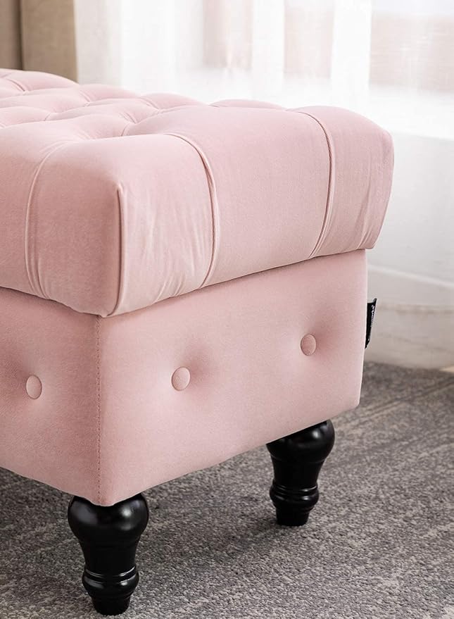 Artechworks Storage Coffee Table Ottoman, Button Tufted Velvet Upholstery Footstool Bed Ottoman for Living Room, Home Office, Space-Saving Storage Toy Box Stool, Pink
