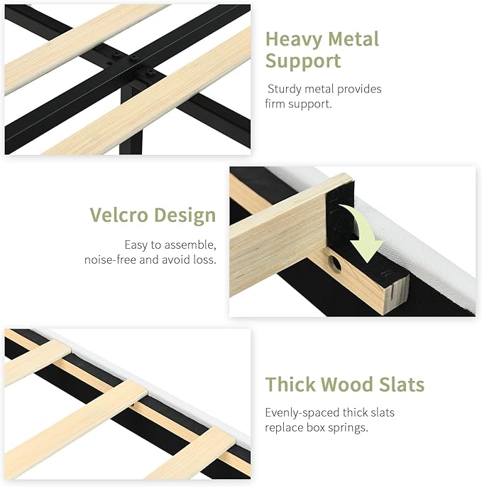 Twin Bed Frame, Upholstered Platform Bed with Button Tufted Headboard, White Bed Frame Twin Size for Kids Girls Boys, No Box Spring Required, Easy Assembly, White