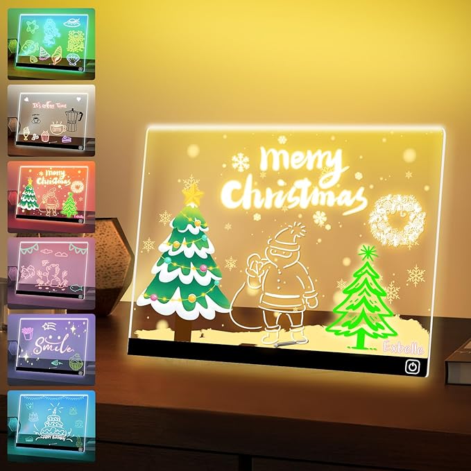 14“ LED Drawing Board 7 Colors Light Acrylic Dry Erase Lumiboard for Kids with Stand 2 Modes as Night Light for Room/Store/Office Ideal Gift for Festival Decoration 7 Markers