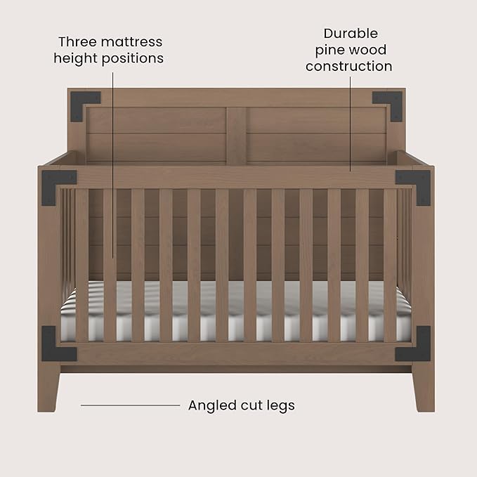 Child Craft Lucas 4-in-1 Convertible Crib, Baby Crib Converts to Day Bed, Toddler Bed and Full Size Bed, 3 Adjustable Mattress Positions, Non-Toxic, Baby Safe Finish (Dusty Heather)