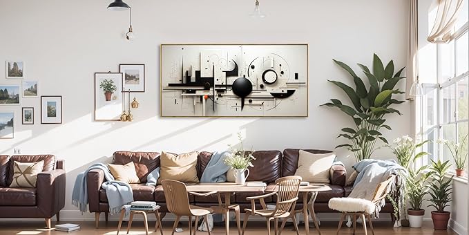 Abstract Wall Art Black and White Modern Artwork Geometric Line Art Canvas Painting Wall Decor for Living Room Bedroom Dining Room Home Office Decor 20"x40" with Framed…