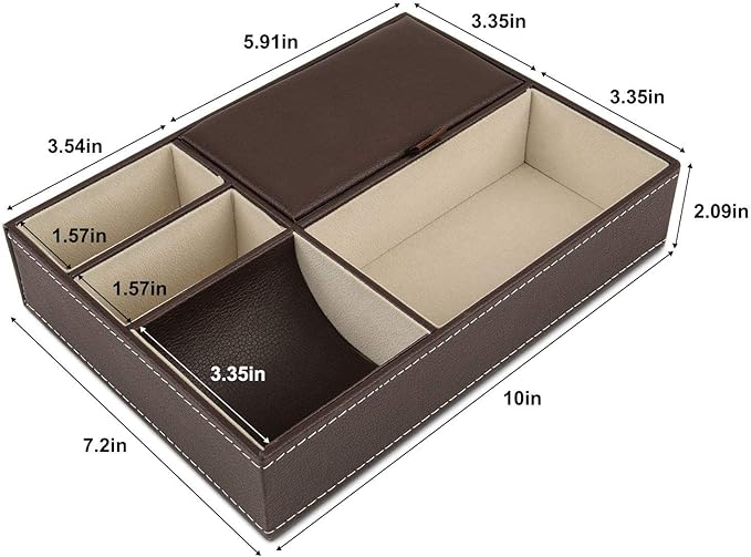 Baoyun Leather Valet Tray for Men, Mens Jewelry Organizer Box, Mens Nightstand Organizer, Leather Bedside Tray for Entryway, Dresser Organizer Countertop for Bedroom Men Room Decor