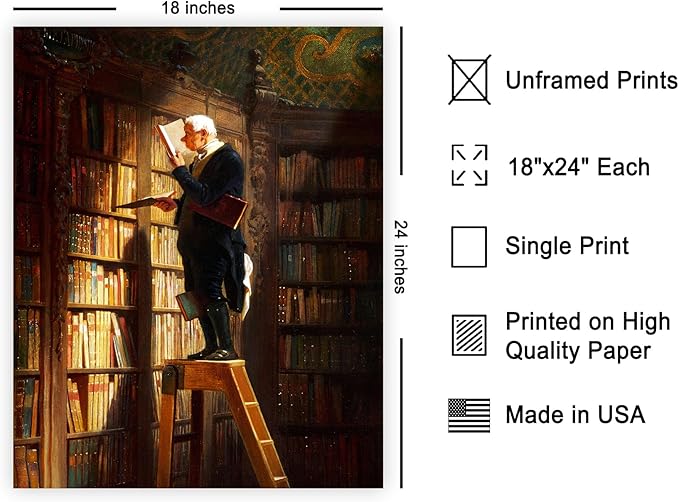 Poster Master Vintage The Bookworm Print - Retro Reading Book Print - Book Lover Art - Library Painting Wall Design - Librarian Art - Great Living Room or Office Wall Decor - 18x24 Unframed Wall Art