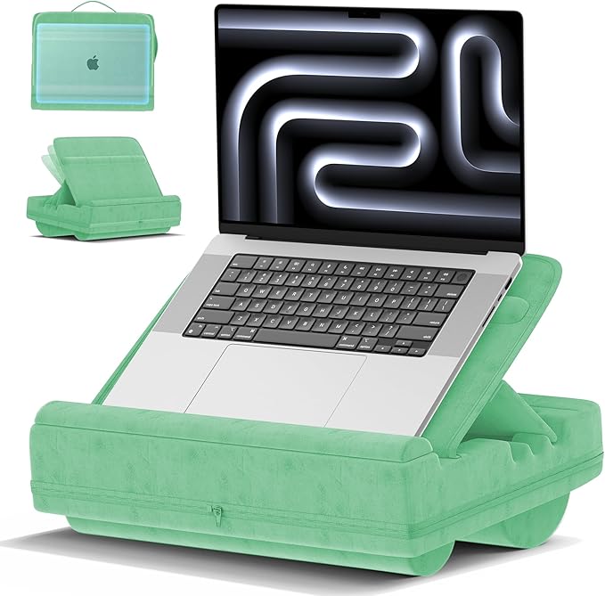 Laptop Lap Desk with Cushion, Adjustable Lap Desk Pillow with Storage, Portable Lap Table for Adults Student, Laptop Stand for Bed Office College Dorm Home Room Couch, Fit Up to 14.9" PC Tablet, Green