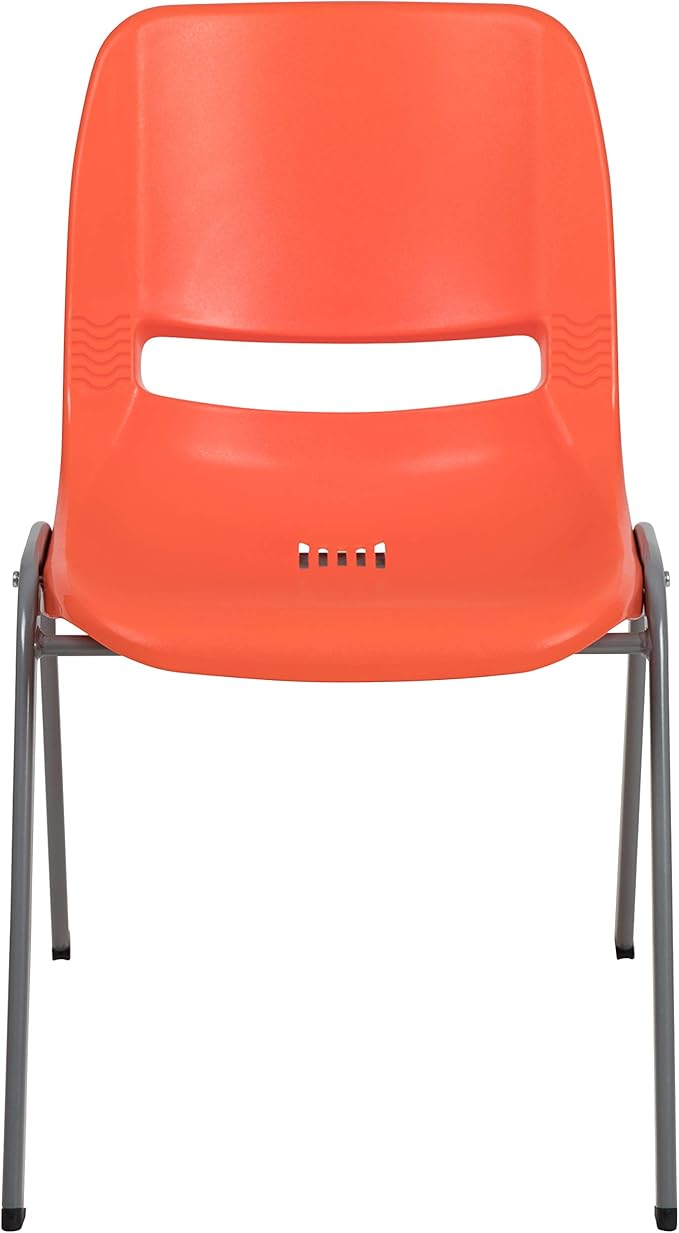 EMMA + OLIVER Orange Ergonomic Shell Student Stack Chair - Classroom Chair/Office Guest Chair