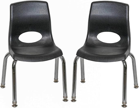Children’s Factory MyPosture Plus 10" Chair, Black with Chrome Legs, 2 Pack, Stackable Ergonomic Seating Solution for Classrooms and Homeschools