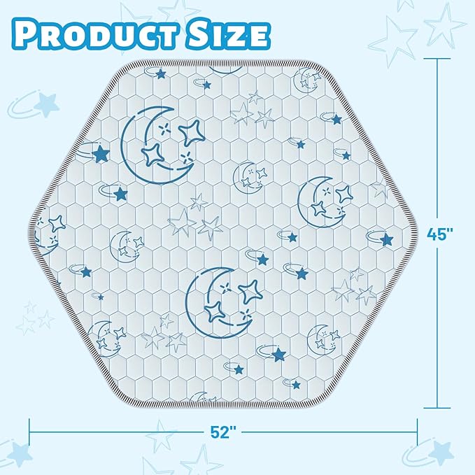 Hexagon Baby Play Mat 52x45in: Thick & Soft Cushioned Padded Hexagon Playpen Mat for Babies Toddlers & Infant - Non-Slip Silicon Dot Baby Crawling Mat - Foldable & Machine Washable Baby Floor Mat