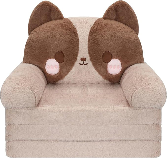 MONKISS Kids Couch, Comfy Toddler Chair, 2 in 1 Fold Out Kids Sofa to Lounger, Baby Sleeper Chair, Toddler Furniture, Birthday Gifts for Boys and Girls, 1~4 Years Old, Cute Dog