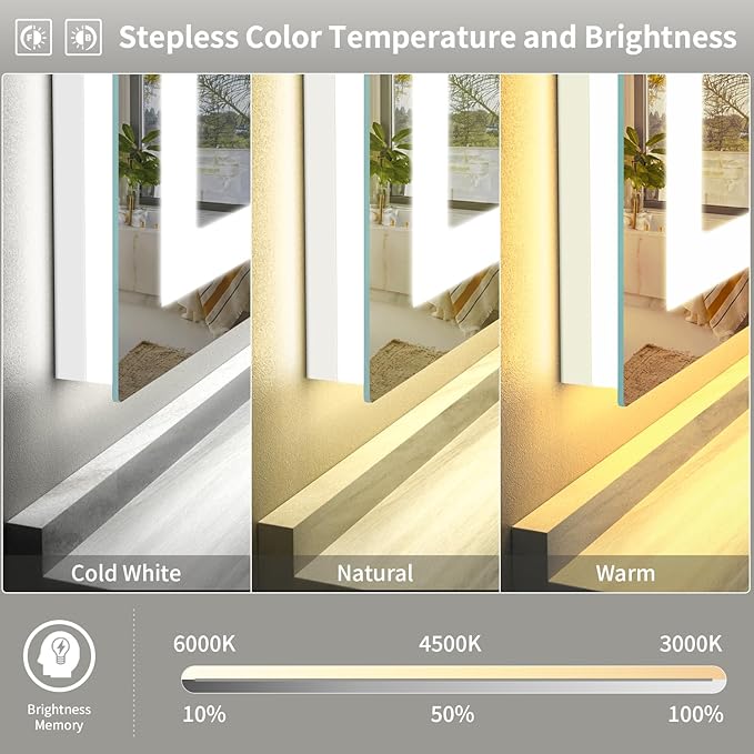 LED Mirror for Bathroom, 30x36 Inch Backlit + Front Lighted Bathroom Vanity Mirror with Lights for Wall, Double Light Strips, 3 Colors, Shatter-Proof, Anti-Fog and Brightness Memory