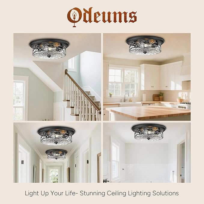 Industrial Flush Mount Ceiling Light, 16" 3-Light Modern Ceiling Light Fixture, Hammered Modern Kitchen Ceiling Light for Bedroom, Living Room, Kitchen Island (Black)