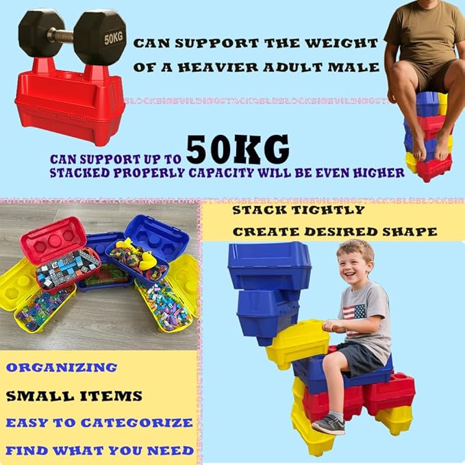 12 pack 9.45”x6.3”x4.92” Stackable plastic toy storage bins for classroom playroom organization for kid children big large building blocks 1-3 3-5 4-8 years old girl boy