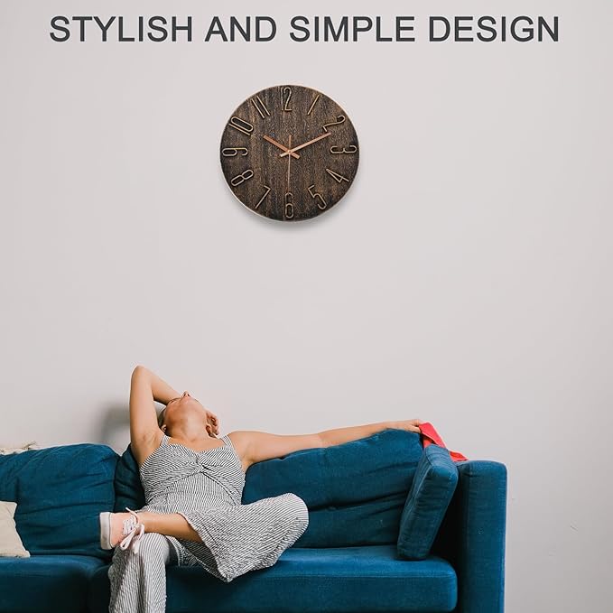 Wall Clock Battery Powered 12 inch Silent Wall Clock, Exquisite Modern Style Decorative Clock, Suitable for Home, Office, School, Kitchen, Bedroom, Living Room (Brown)