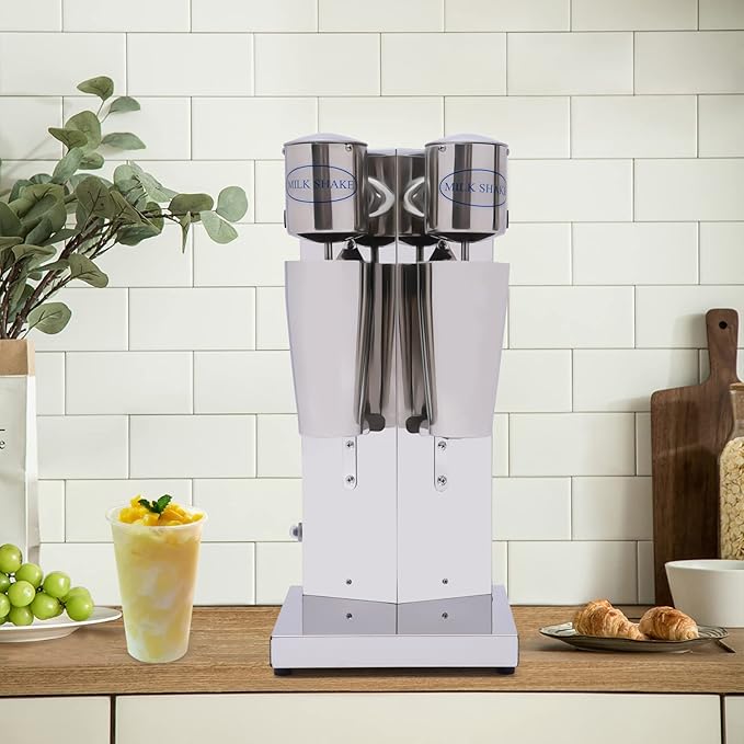 Electric milkshake machine with two heads Milkshake machine, commercial stainless steel Milkshake machine with double-head drink stirrer Household milkshake machine for making drinks Silver color