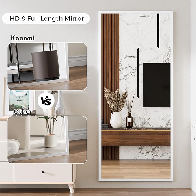 Koonmi Large Mirror Full Length 34"x76", Tempered Glass Floor Body Mirror with Stand, High Definition Imaging, Metal Frame, Hanging Leaning or Standing, Silver
