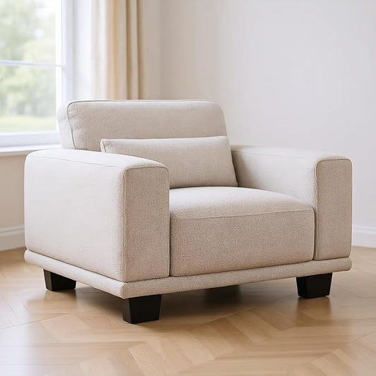 Marsail 40" Sofa Couch, 1-Seater Couches with Wide Armrests & Deep Cushions, Modern Linen Fabric Sofas for Living Room, Comfy Upholstered Couch with Removable Washable Covers, Beige