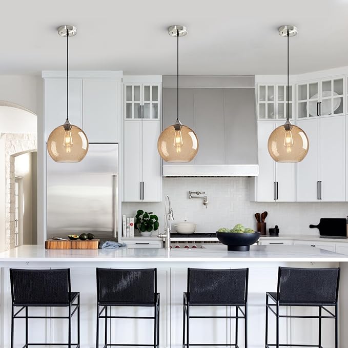 Light Brown Glass Pendant Lights Kitchen Island Globe Pendant Light Fixtures Modern Pendant Lighting for Bedroom Living Dining Room Light Fixture (9.84 in, 1 Pack)