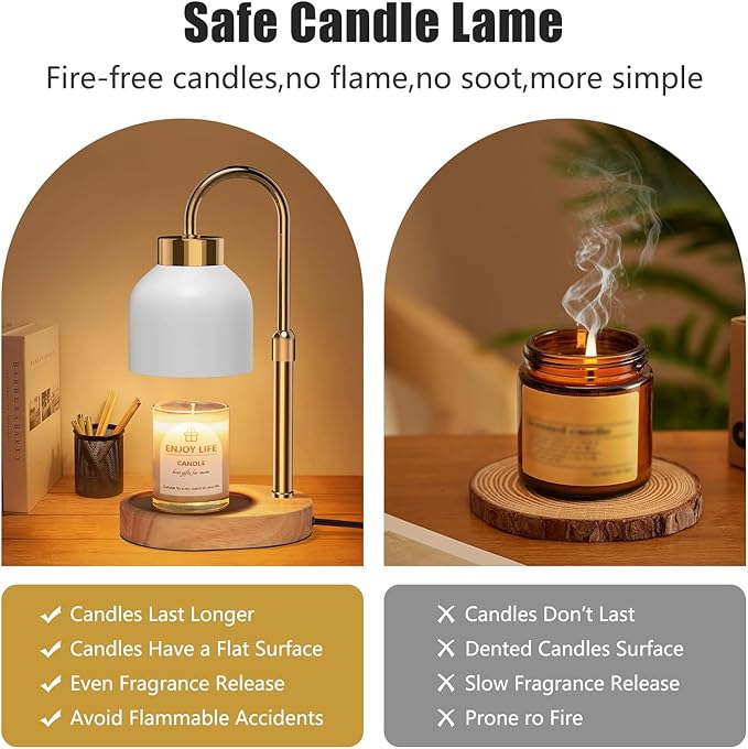Candle Warmer Lamp with Dimmer Adjustable Height,Mothers Day Gifts,Electric Wax Warmer Vintage Home Decor,2/4/8H Timer,Wax Melt Warmer for Scented Jar Candles