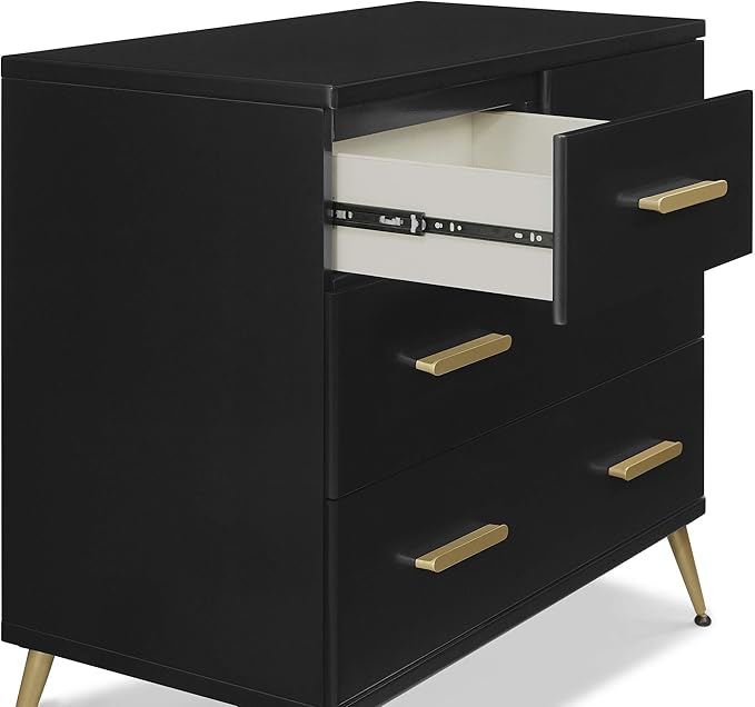 Delta Children Sloane Crib 7-Piece Baby Nursery Furniture Set–Includes: Convertible Crib, Dresser, Changing Top, Crib Mattress, Fitted Sheets, Toddler Guardrail & Changing Pad, Black w/Melted Bronze