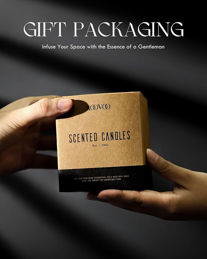 AOOVOO Scented Candles for Men - Rose & Sandalwood Candles for Home Scented | Crackling Wood Wick Soy Candle | Strong Fragranced Masculine Black Candle Gift for Women & Men, 9oz